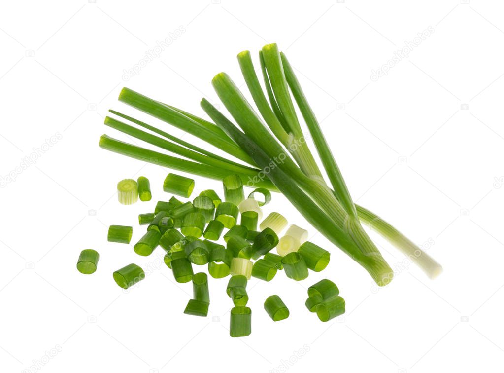 bunch of green onions isolated without shadow