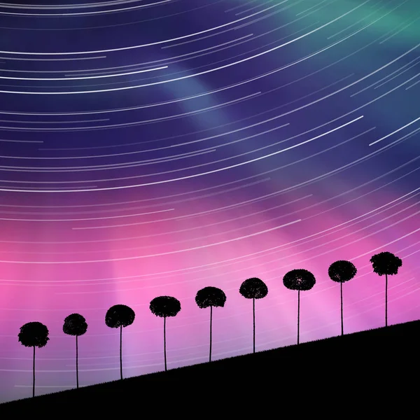 Paysage avec des arbres la nuit — Image vectorielle