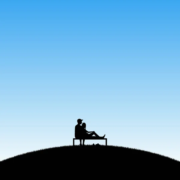 Illustration Vectorielle Avec Silhouette Couple Aimant Fond Pastel Bleu — Image vectorielle