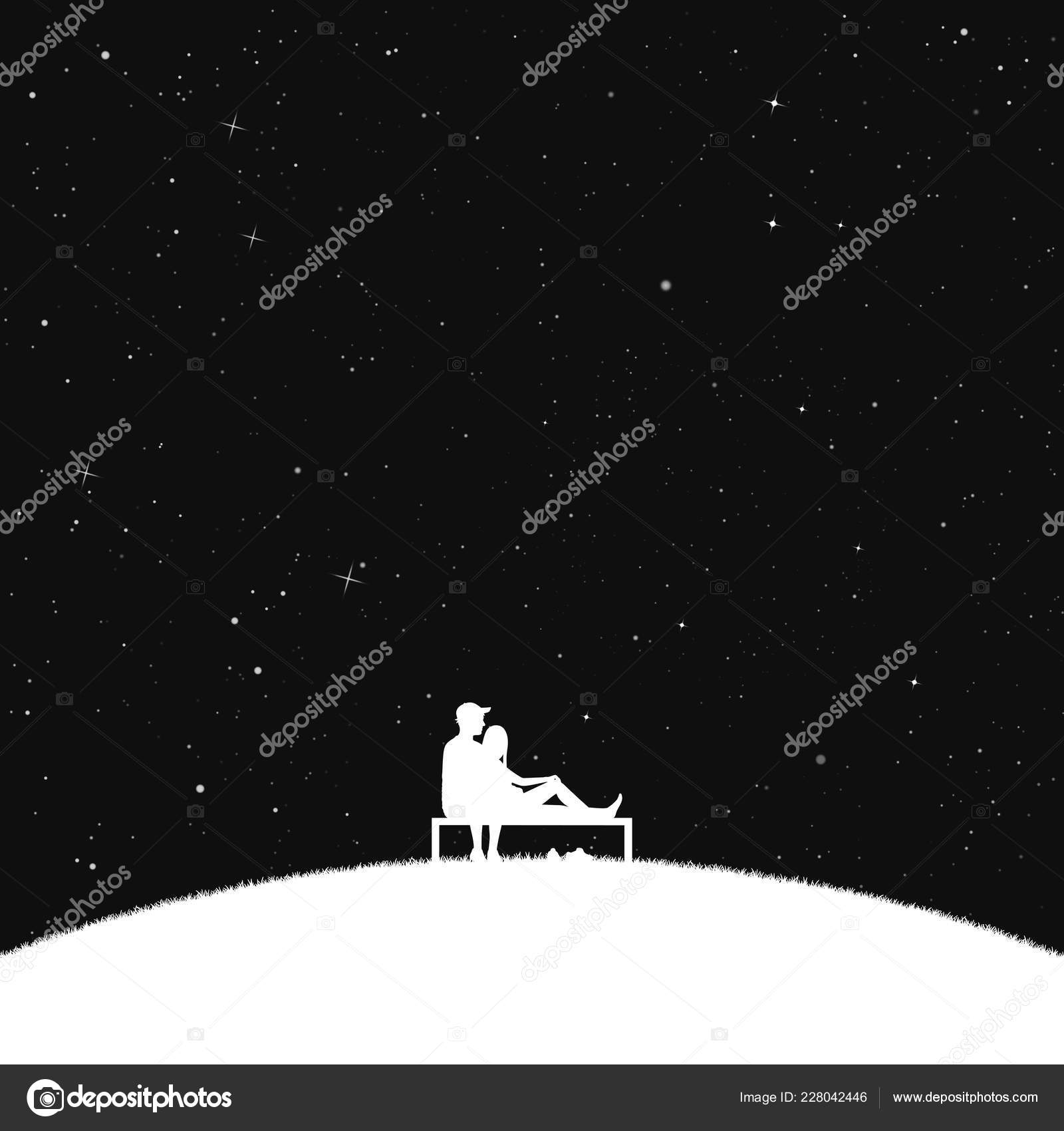 Illustration Vectorielle Avec Silhouette Aimer Couple Sous