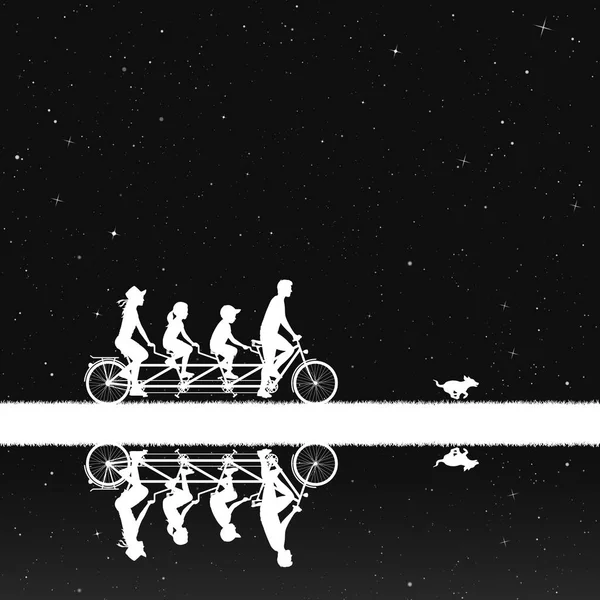 Familie auf Fahrrad-Tandem nachts im Park — Stockvektor