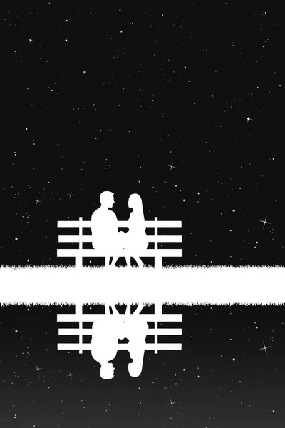 Vektorillustration Mit Silhouette Eines Liebenden Paares Unter Sternenhimmel Invertiertes Schwarz — Stockvektor