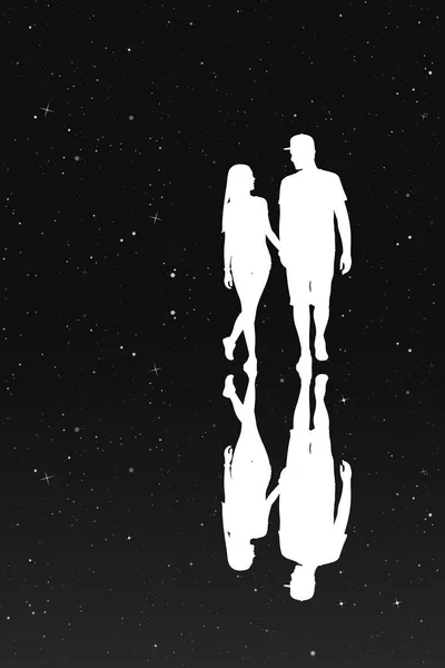 Illustration Vectorielle Avec Silhouette Couple Amoureux Sous Ciel Étoilé Inversé — Image vectorielle