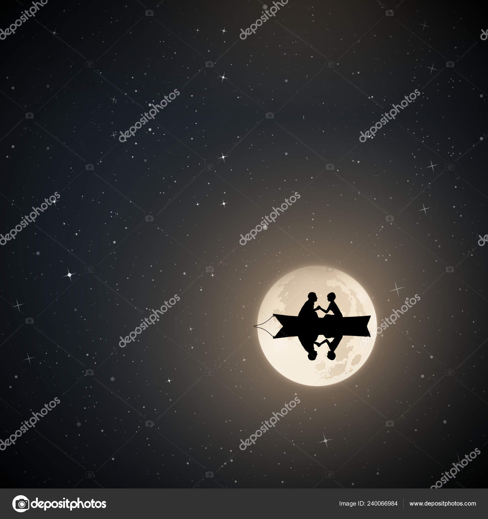 Wallpaper Moon Lovers Lovers Boat Moonlit Night Vector