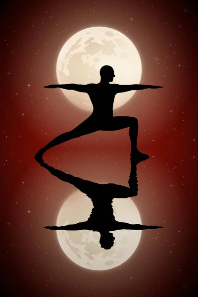 Yoga Maanverlichte Nacht Vectorillustratie Met Silhouet Van Yogi Pose Van — Stockvector