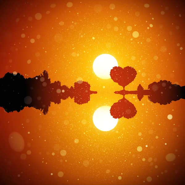 Ρομαντικό Τοπίο Στο Κόκκινο Ηλιοβασίλεμα Διάνυσμα Εννοιολογική Απεικόνιση Σιλουέτα Του — Διανυσματικό Αρχείο