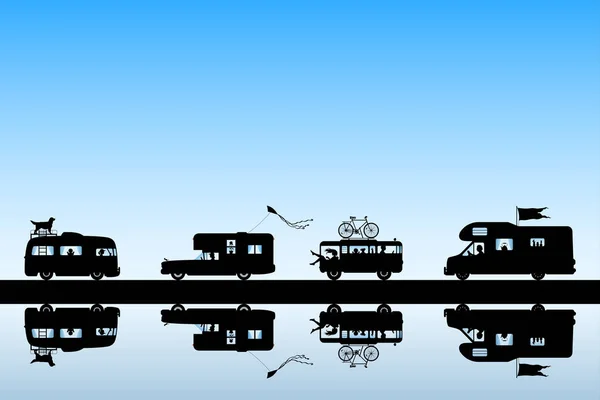 Cartoon retro auto's op de weg — Stockvector