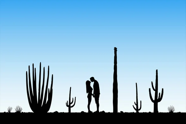 Amoureux entre cactus dans le parc — Image vectorielle