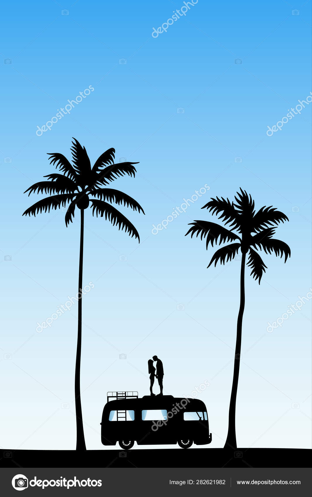 Amoureux Sur Le Toit De La Voiture Rétro De Dessin Animé