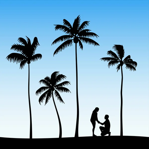 棕榈滩的浪漫求婚 — 图库矢量图片