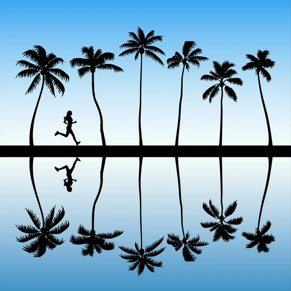 Chica corriendo en Palm Beach — Vector de stock