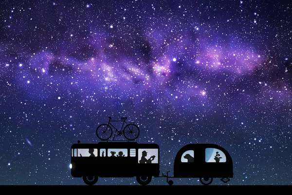 Cartoon retro samochód na drodze w nocy — Wektor stockowy