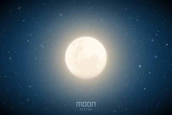Ilustração vetorial com lua cheia no céu estrelado de noite azul — Vetor de Stock