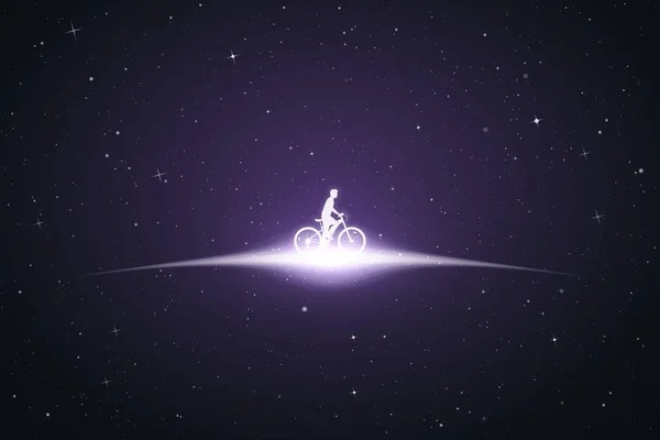 Одинокий человек на велосипеде в космосе — стоковый вектор