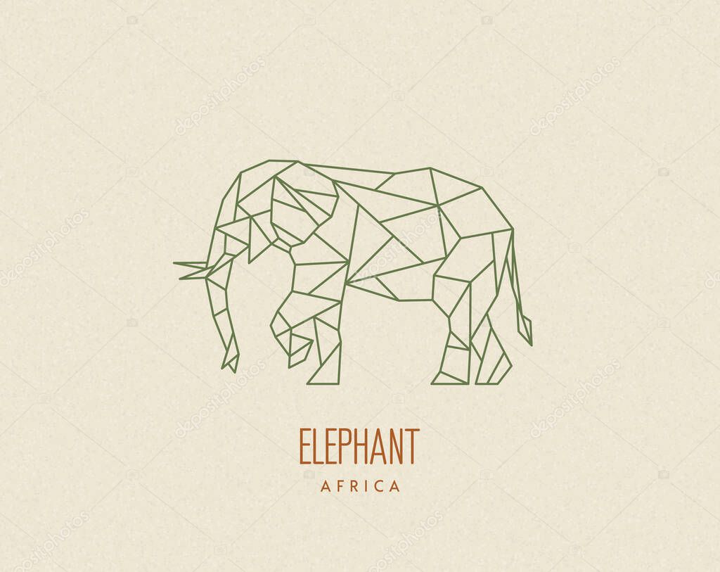 Polygon elephant silhouette. Low poly animal. Abstract geometric logo icon. Triangle graphic, origami style. Vector illustration for tattoos, posters, t-shirt prints, web design, postcards