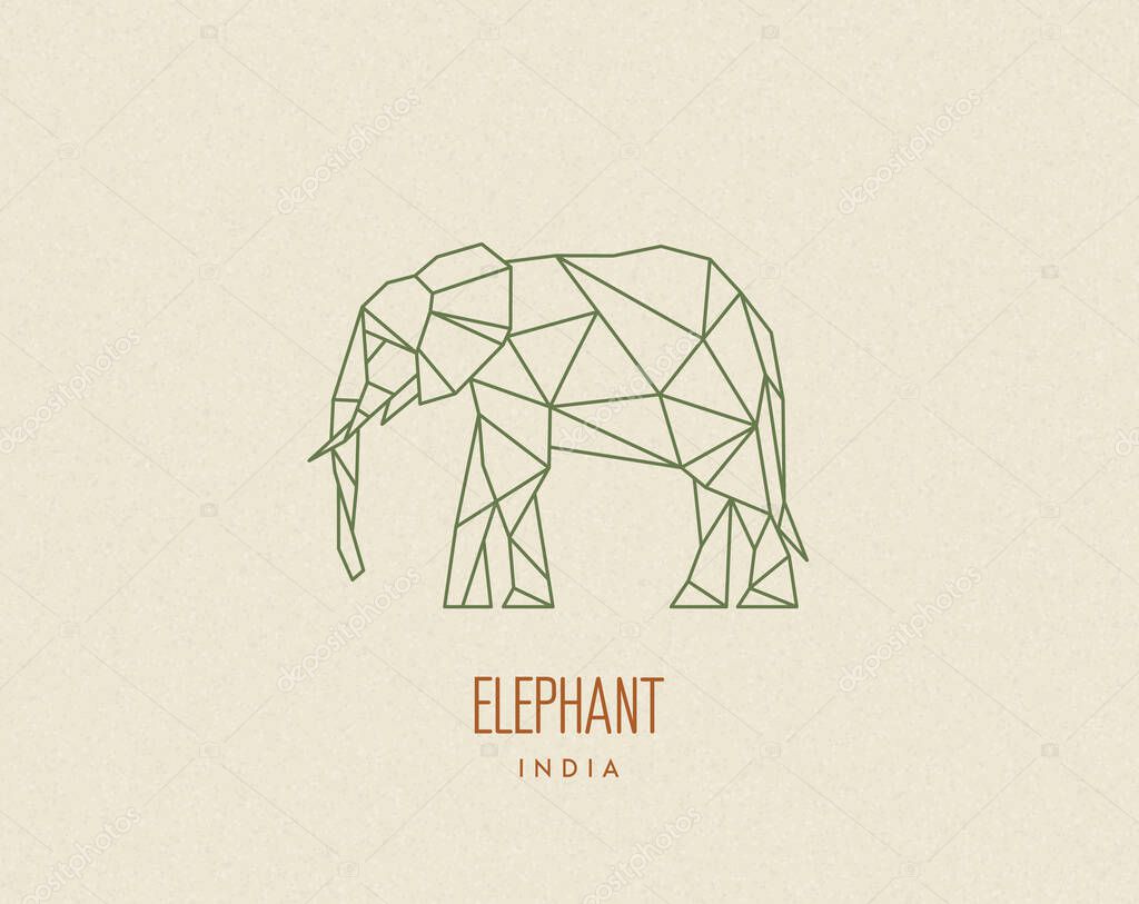 Polygon elephant silhouette. Low poly animal. Abstract geometric logo icon. Triangle graphic, origami style. Vector illustration for tattoos, posters, t-shirt prints, web design, postcards