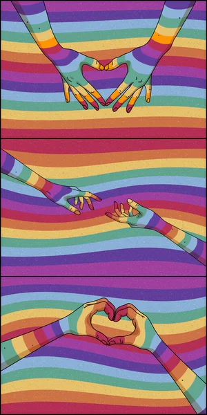 Mains Arc Ciel Rainbow Drapeau Lgbt Gay Pride Concept Lgbt — Image vectorielle