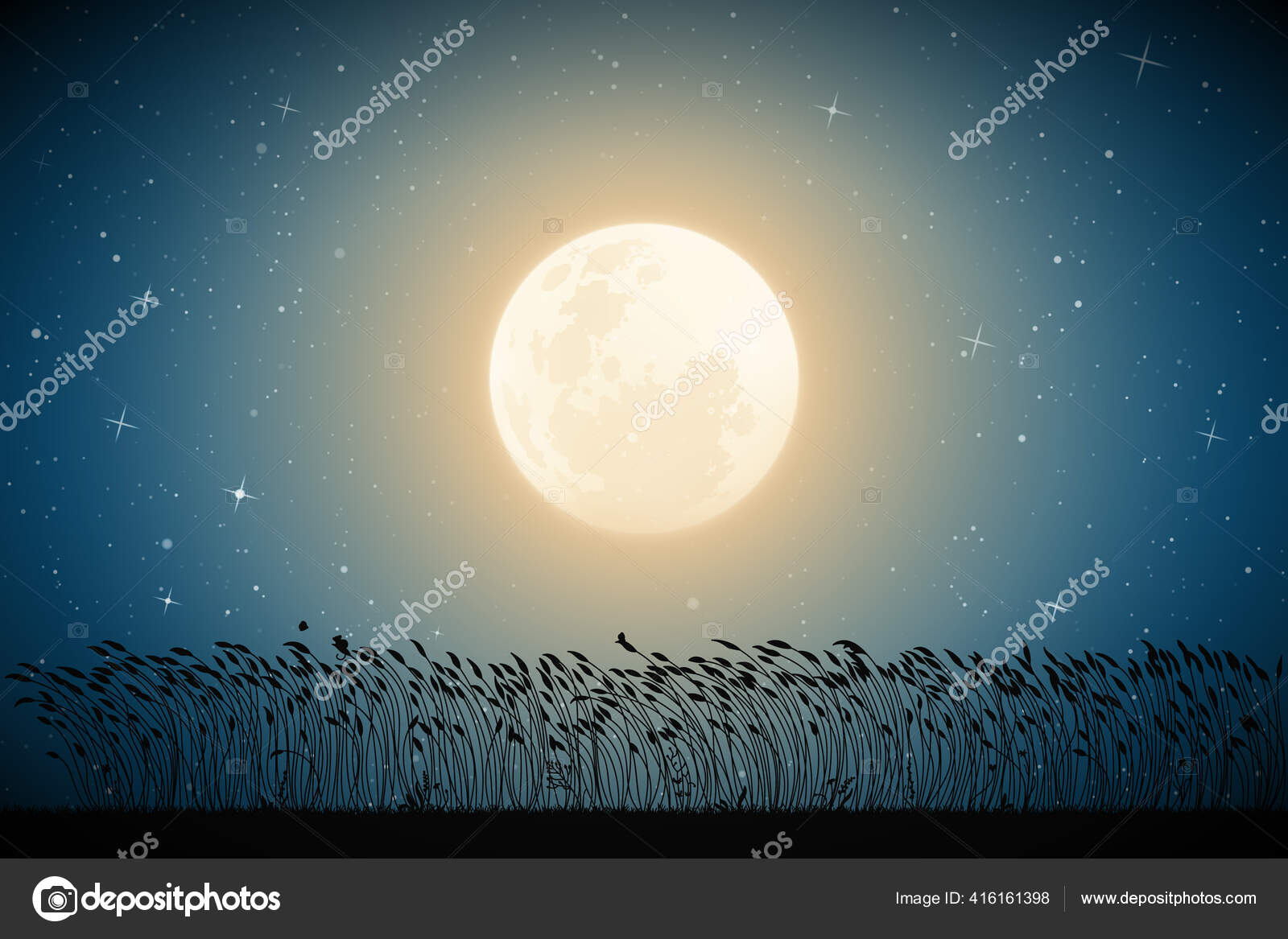 月夜草木茂盛的风景蓝色神秘的背景满月星空用于多边形纺织品室内装饰的水平向量图 图库矢量图像 C Arvitalyaa 月夜草木茂盛的风景蓝色神秘的背景满月星空用于多边形纺织品室内装饰的水平向量图 图库矢量图像 C Arvitalyaa