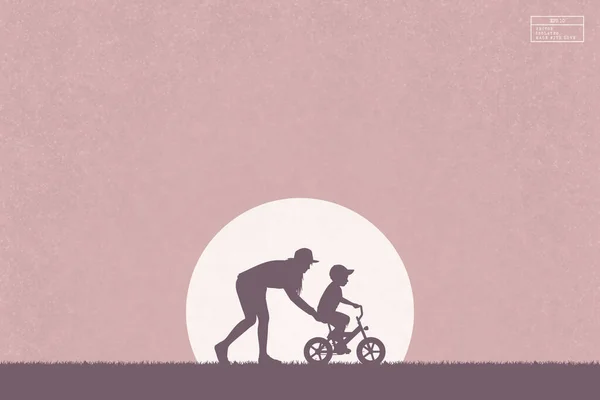 Mädchen Bringt Jungen Das Fahrradfahren Park Bei Vereinzelte Silhouette Einer — Stockvektor