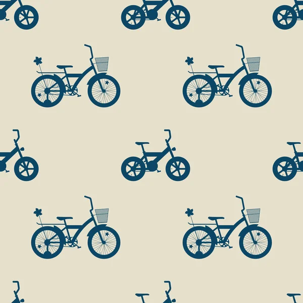 Seamless Pattern Silhouettes Children Bicycles Digital Paper Different Types Bikes — Stock Vector