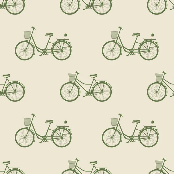 Seamless Pattern Silhouettes Bicycles Digital Paper Different Types Bikes Beige — Stock Vector