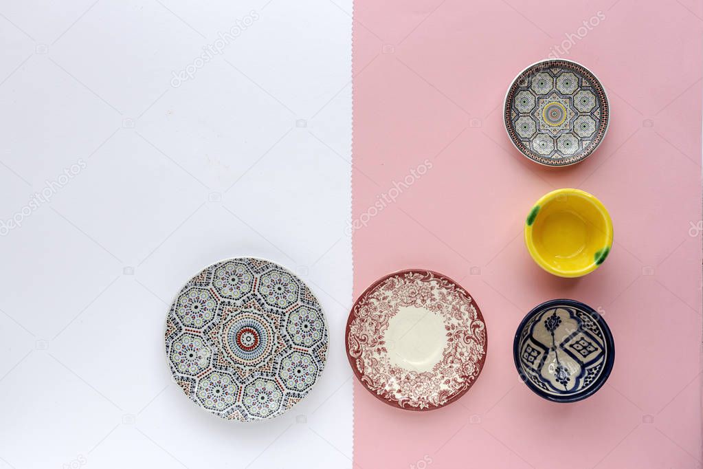 Crockery  on colors background