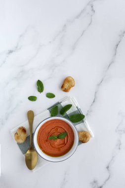 Ev yapımı tipik İspanyol çorbası. Domates çorbası.