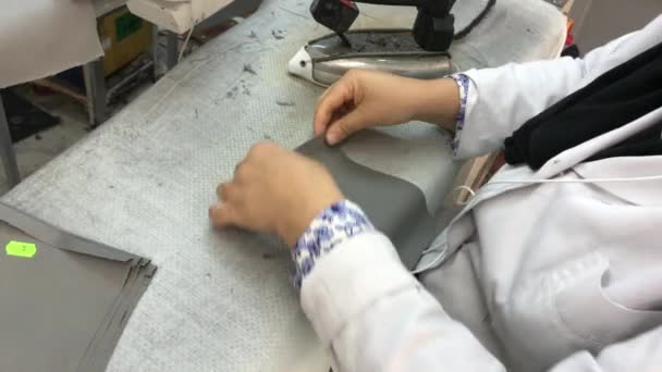Working Unrecognizable Woman Hands Textile Factory Ironing Pieces Sewing Garments — Stock Video