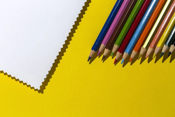Вернемся Школьным Принадлежностям Блокнотам Цветным Карандашам Сверху Плоский Лежал Вид — стоковое фото