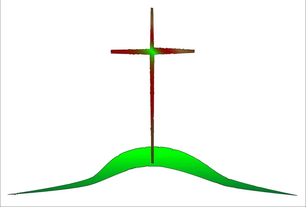 Croce Gesù Sul Colle Verde Del Calvario — Vettoriale Stock