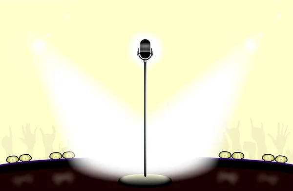 Punto Del Microfono Illuminato Due Riflettori Palco Luminoso — Vettoriale Stock