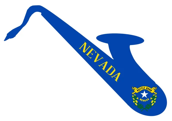 Sylwetka Saksofon Wrażenia Flaga Usa Stanu Nevada Białym Tle — Wektor stockowy