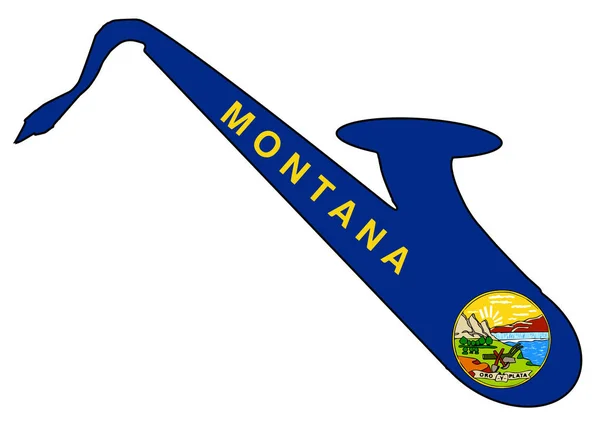 美国蒙大拿州国旗的萨克斯风在白色背景下的轮廓 — 图库矢量图片