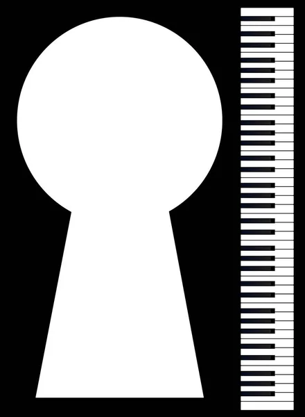 Black White Piano Keys Set Black Background Large Keyhole Copy — Stock Vector