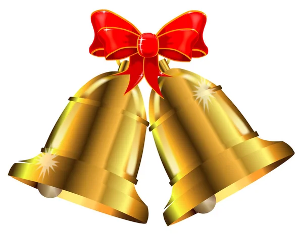 Dois sinos de Natal amarrados com fita vermelha — Vetor de Stock