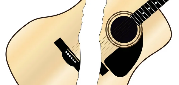 一个典型的声学吉他 Cutinto 两个片断和被隔绝在白色背景下 — 图库矢量图片