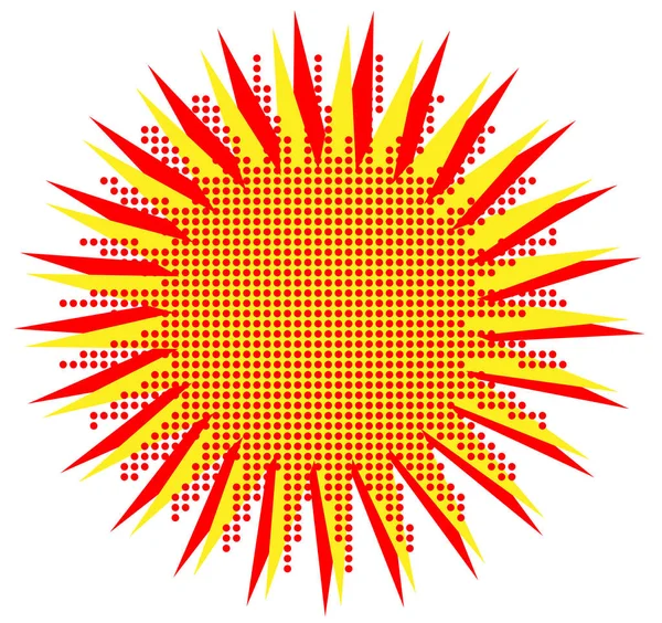 赤いハーフトーン中心星と明るい赤と黄色の背景のスプラッシュ — ストックベクタ
