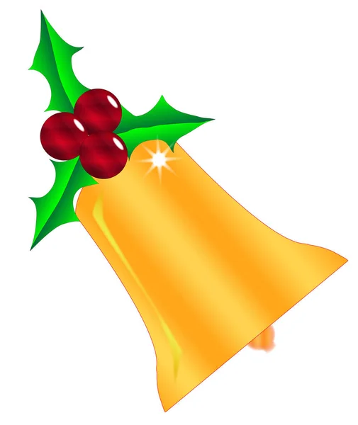 一个圣诞节的圣枝 红色的浆果和一个金色的铃铛隔离在白色的背景 — 图库矢量图片