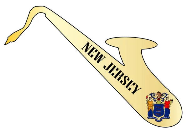 Silhouette Saxophone Avec Une Impression Drapeau État Américain New Jersey — Image vectorielle