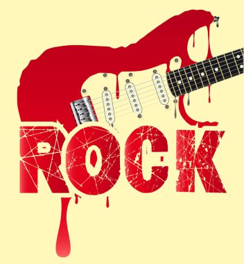 Geleneksel bir rock gitarı ROCK metniyle eriyor