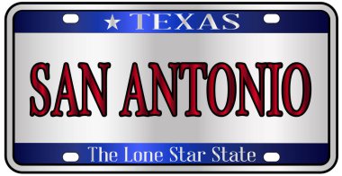 San Antonio Teksas eyaletinin plakası beyaz arka planda sahte.