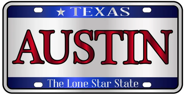 Austin Teksas Eyaletinin Plakası Beyaz Arka Planda Sahte — Stok Vektör