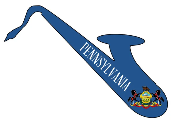 Silueta Saxofón Con Una Impresión Bandera Del Estado Pensilvania Sobre — Archivo Imágenes Vectoriales