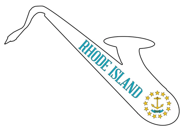 Silhueta Saxofone Com Uma Impressão Bandeira Estado Rhode Island Dos — Vetor de Stock
