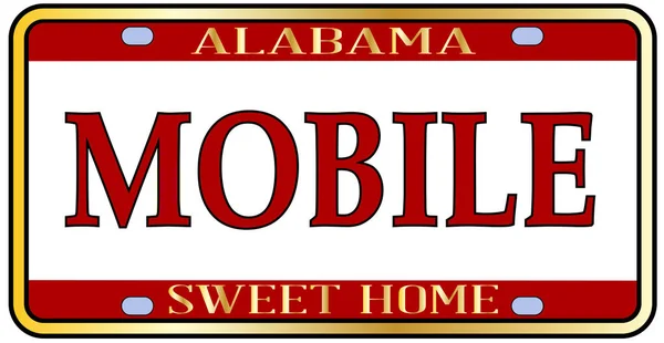 Mobiele Alabama Staat Kenteken Kleuren Van Staatsvlag Met Naam Van — Stockvector