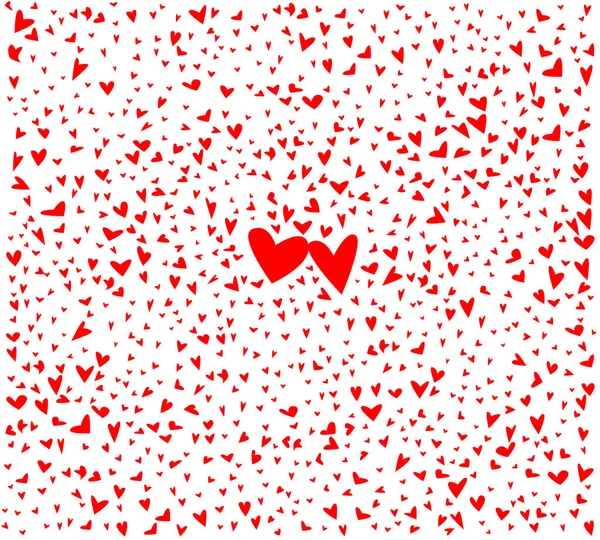 Red Love Hearts Background Pair Slightly Larger Hearts Middle Card — Stock Vector