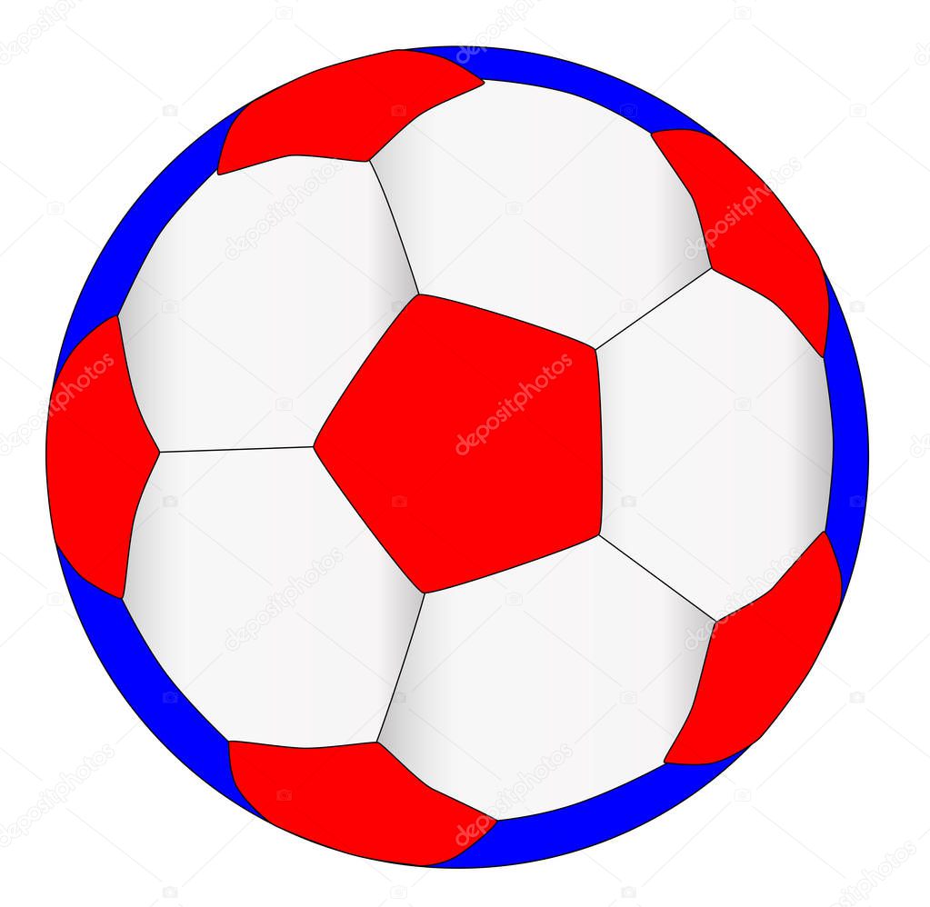 A typical soccer football in red white and blue isolated over a white background.