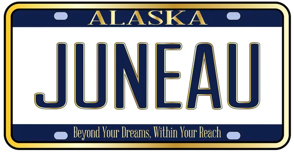 알래스카 색깔에 Juneau 글자가 새겨져 주권국 번호판 — 스톡 벡터