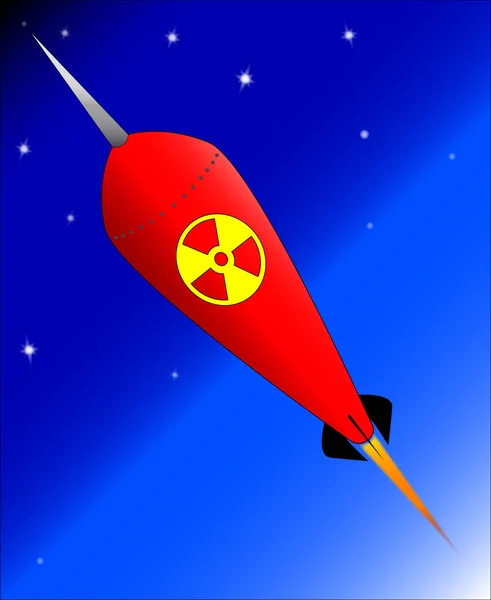 Retro Cartoon Comic Look Rocket Ship Radiation Sign — Stock Vector