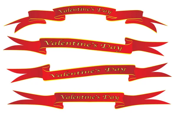 Collection Red Ribbon Banners Isolated White Background Legend Valentine Day — Stock Vector